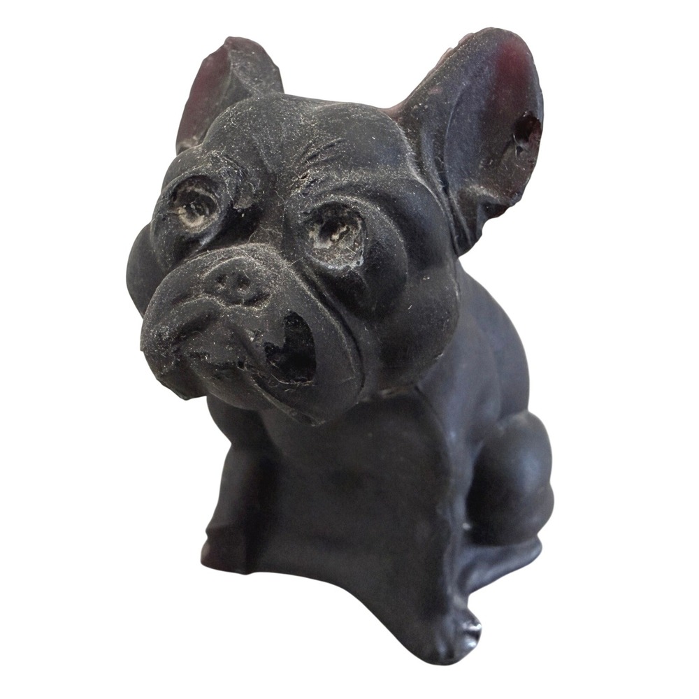 Vtg 1920s-40s Westmoreland Black Amethyst Glass French Bulldog Gold Collar READ
